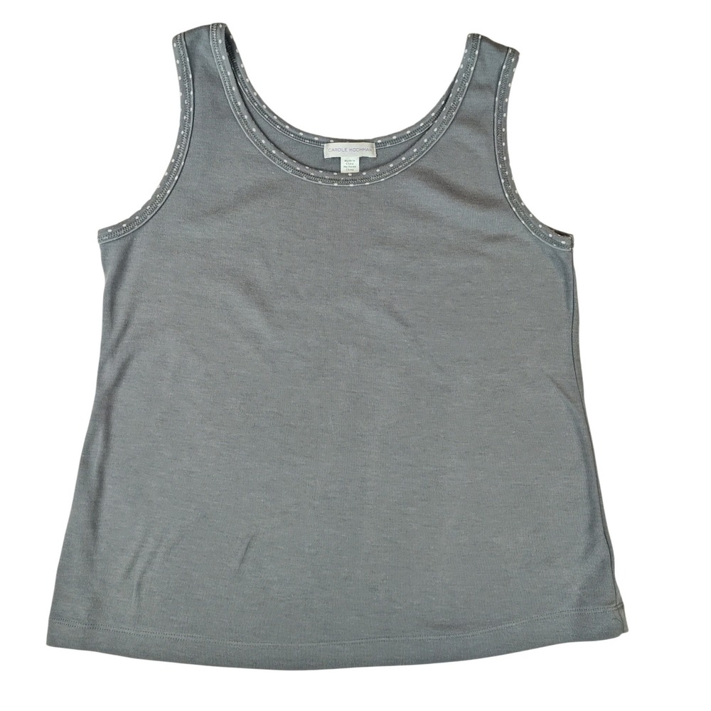 Carole Hochman Grey Polka Dot Trim Pajama Tank Top‎ Medium 159640